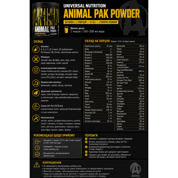 Universal Nutrition Animal Pak Powder 30 serv — фото 2