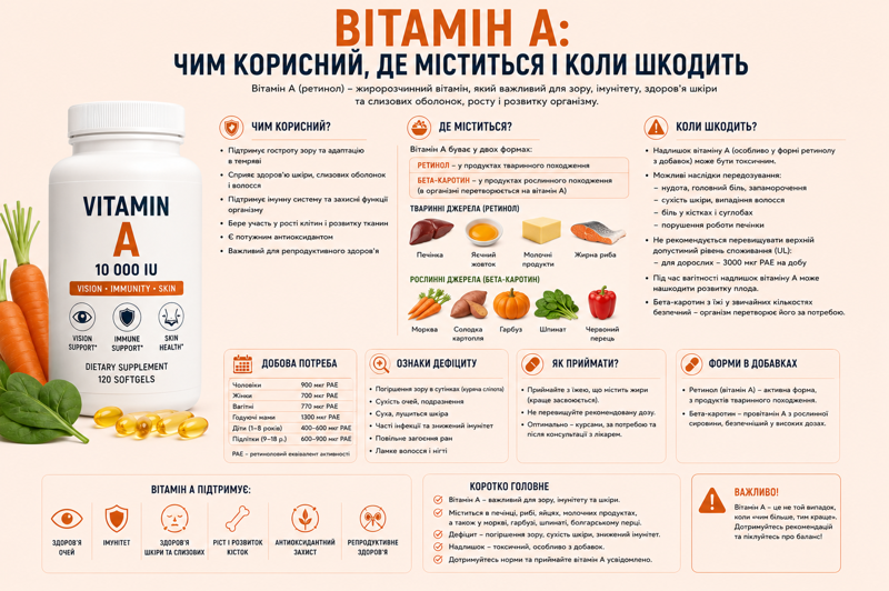Вітамін A: чим корисний, де міститься і коли шкодить