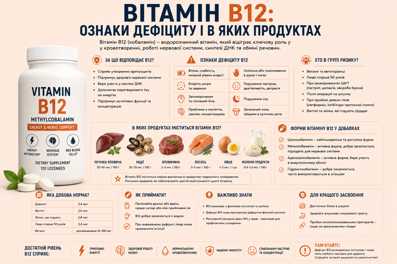 Вітамін B12: ознаки дефіциту і де його брати