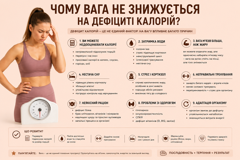 Чому вага не знижується на дефіциті калорій