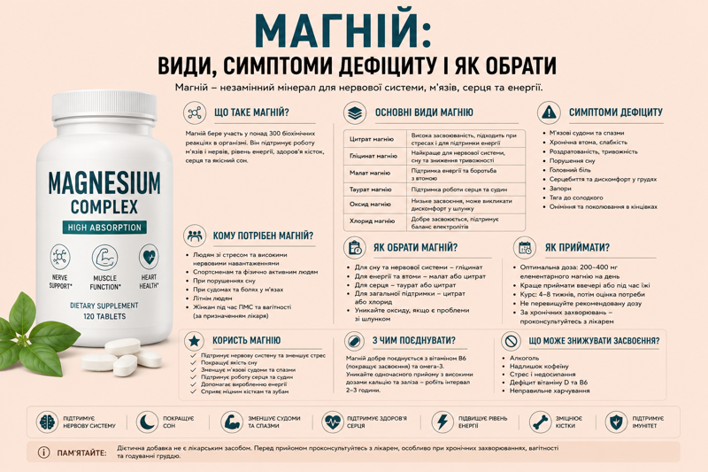 Магній: види, симптоми дефіциту і як обрати