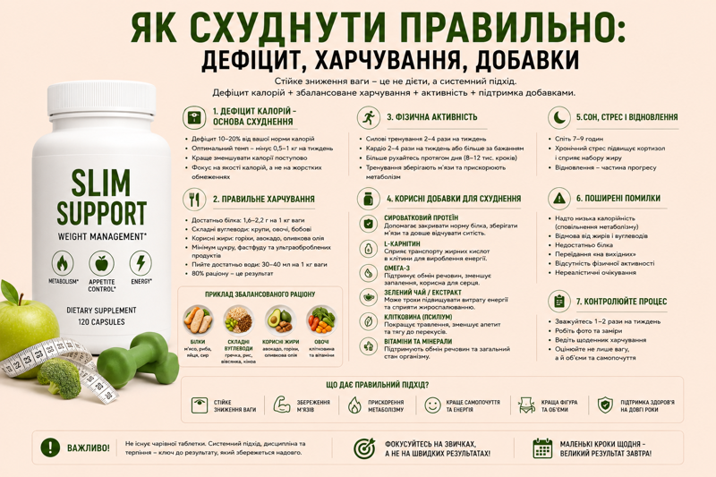 Як схуднути правильно: дефіцит, харчування і добавки