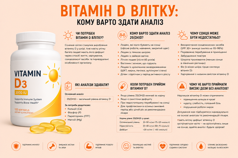 Вітамін D влітку: кому варто здати аналіз