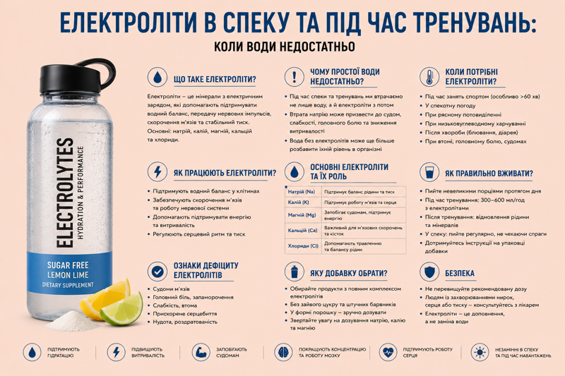 Електроліти в спеку та під час тренувань: коли води недостатньо