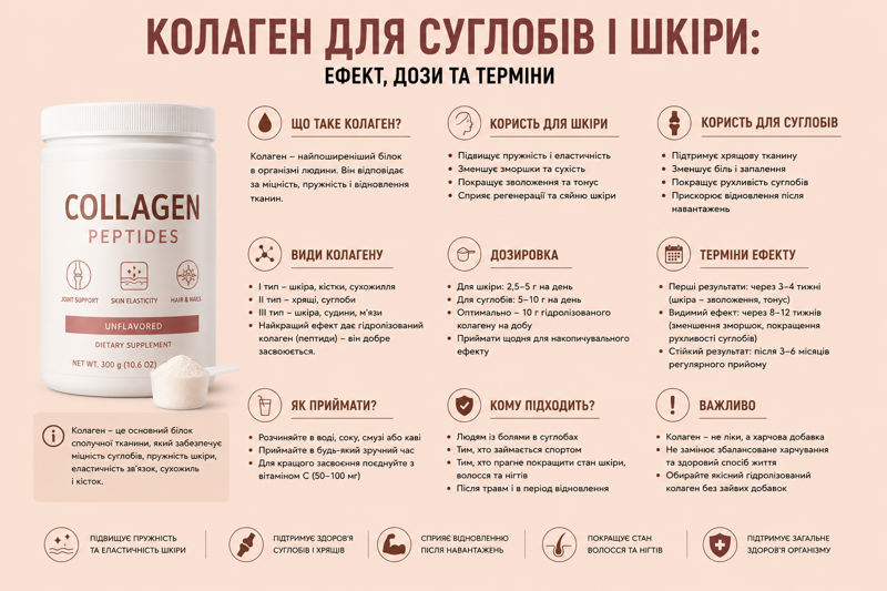 Колаген для суглобів і шкіри: ефект, дози та терміни